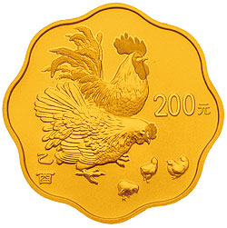 2005中国乙酉（鸡）年金银纪念币1/2盎司梅花形金质纪念币背面图案