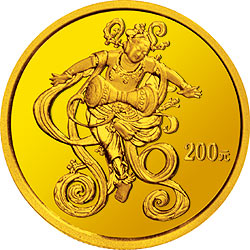 中国石窟艺术（敦煌）金银纪念币1/2盎司金质纪念币背面图案