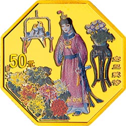 中国古典文学名著——《红楼梦》彩色金银纪念币（第1组）1/2盎司八边形彩色金质纪念币背面图案