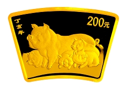 2007中国丁亥（猪）年金银纪念币1/2盎司扇形金质纪念币背面图案