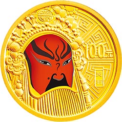 中国京剧脸谱彩色金银纪念币（第2组）1/4盎司圆形彩色金质纪念币背面图案