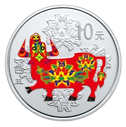 2009中国己丑（牛）年1盎司彩色纪念银币背面图案