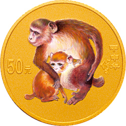 2004中国甲申（猴）年金银纪念币1/10盎司圆形金质彩色纪念币背面图案