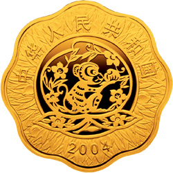 2004中国甲申（猴）年金银纪念币1公斤梅花形金质纪念币正面图案
