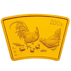 2005中国乙酉（鸡）年金银纪念币1/2盎司扇形金质纪念币背面图案