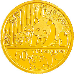 中国熊猫金币发行30周年金银纪念币1/10盎司圆形金质纪念币背面图案