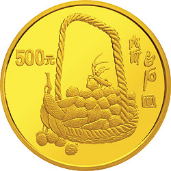 中国近代国画大师齐白石金银纪念币5盎司圆形金质纪念币背面图案