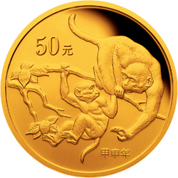 2004中国甲申（猴）年金银纪念币1/10盎司圆形金质纪念币背面图案