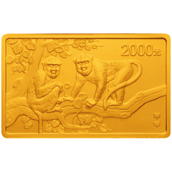 2004中国甲申（猴）年金银纪念币5盎司长方形金质纪念币背面图案