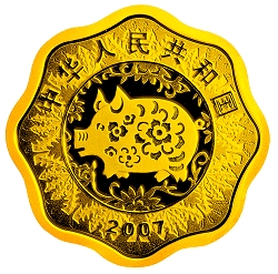 2007中国丁亥（猪）年金银纪念币1/2盎司梅花形金质纪念币正面图案