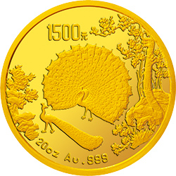 中国古代名画系列（孔雀开屏）金银纪念币20盎司圆形金质纪念币背面图案
