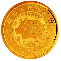 2007中国丁亥（猪）年金银纪念币1/10盎司圆形金质纪念币正面图案