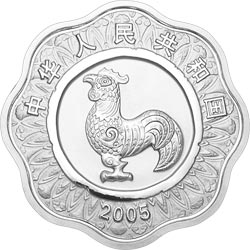 2005中国乙酉（鸡）年金银纪念币1盎司梅花形银质纪念币正面图案
