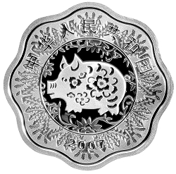 2007中国丁亥（猪）年金银纪念币1盎司梅花形银质纪念币正面图案