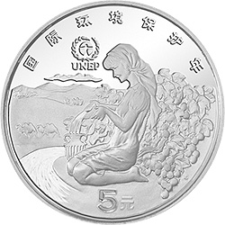 联合国国际环境保护年纪念银币22克圆形银质纪念币背面图案
