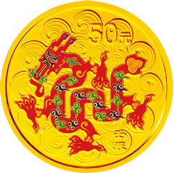 2012中国壬辰（龙）年金银纪念币1/10盎司圆形金质彩色纪念币背面图案