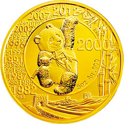 中国熊猫金币发行30周年金银纪念币5盎司圆形金质纪念币背面图案