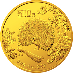 中国古代名画系列（孔雀开屏）金银纪念币5盎司圆形金质纪念币背面图案