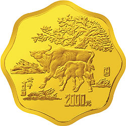 1997中国丁丑（牛）年金银铂纪念币1公斤梅花形金质纪念币背面图案