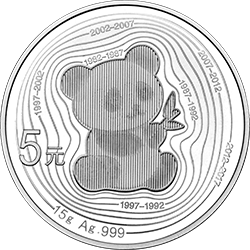 中国熊猫金币发行35周年金银纪念币15克圆形银质纪念币背面图案