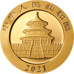 2021版熊猫金银纪念币8克圆形金质纪念币正面图案
