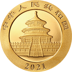 2021版熊猫金银纪念币1克圆形金质纪念币正面图案