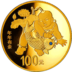 2016吉祥文化金银纪念币8克圆形金质纪念币（年年有余）背面图案
