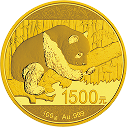 2016版熊猫金银纪念币100克圆形金质纪念币背面图案