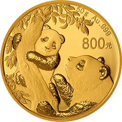 2021版熊猫金银纪念币50克圆形金质纪念币背面图案